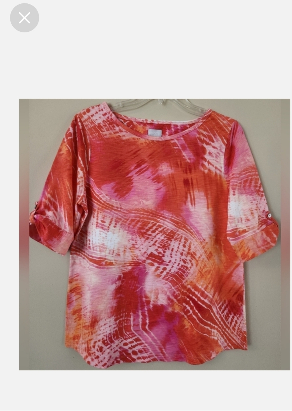 Chico's Pink & Orange Tie-Dye Roll-Tab Sleeve Top